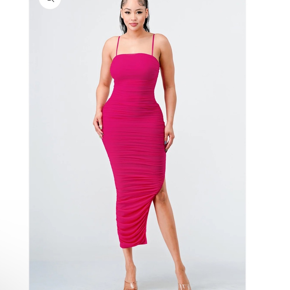 Elegant Pink Ruched Dress